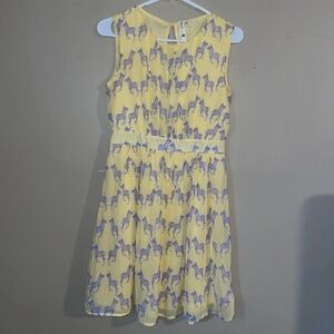 Pink Owl women’s yellow “zebra printed” sleeveless modest dress size M